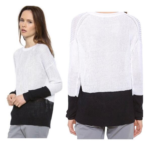 Vince Linen White Navy Colorblock Open Knit Oversized Sweater XS Fisherman - Picture 1 of 14